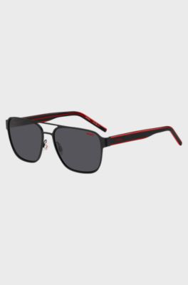 Gafas de sol de doble puente negras con patillas a capas, Negro