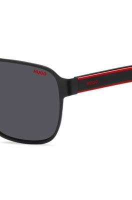 Double-bridge sunglasses in black with layered temples, Black