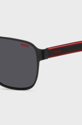 Gafas de sol de doble puente negras con patillas a capas, Negro