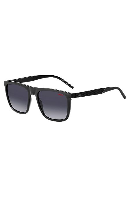 Sonnenbrille aus schwarzem Acetat mit gemusterten Bügeln, Grau