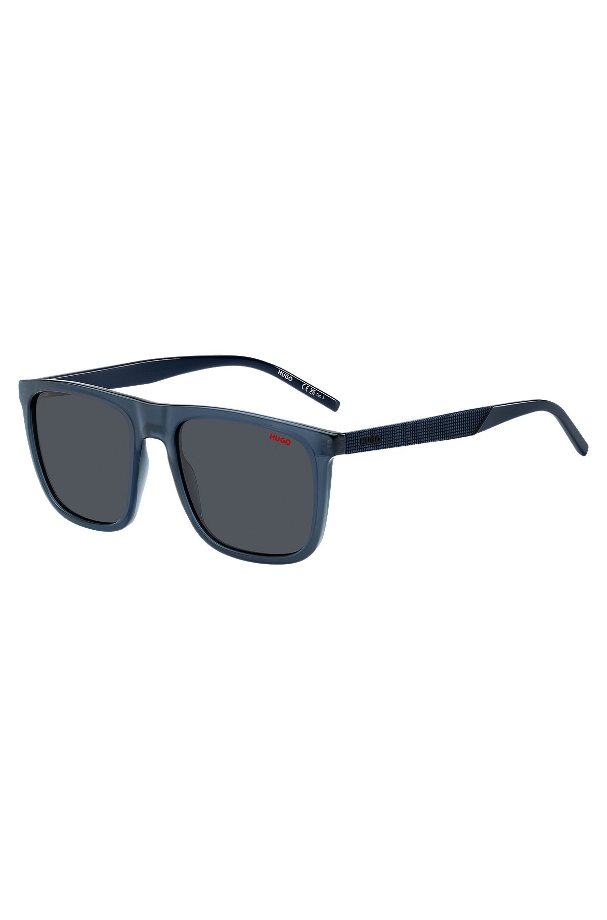 Blue-acetate sunglasses with patterned temples, Blue