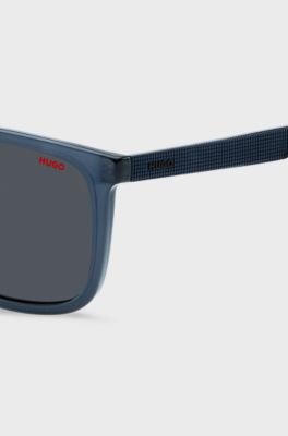 Blue-acetate sunglasses with patterned temples, Blue