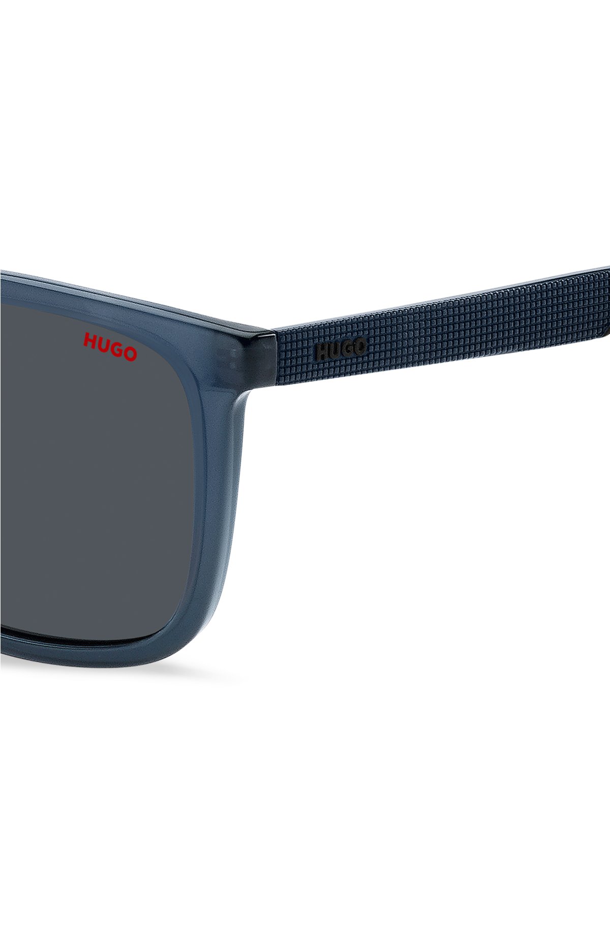 Blue-acetate sunglasses with patterned temples, Blue