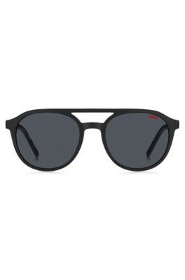 Matte-black sunglasses with patterned temples, Black