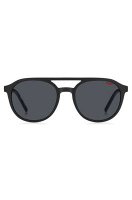 Hugo Matte-black Sunglasses With Patterned Temples