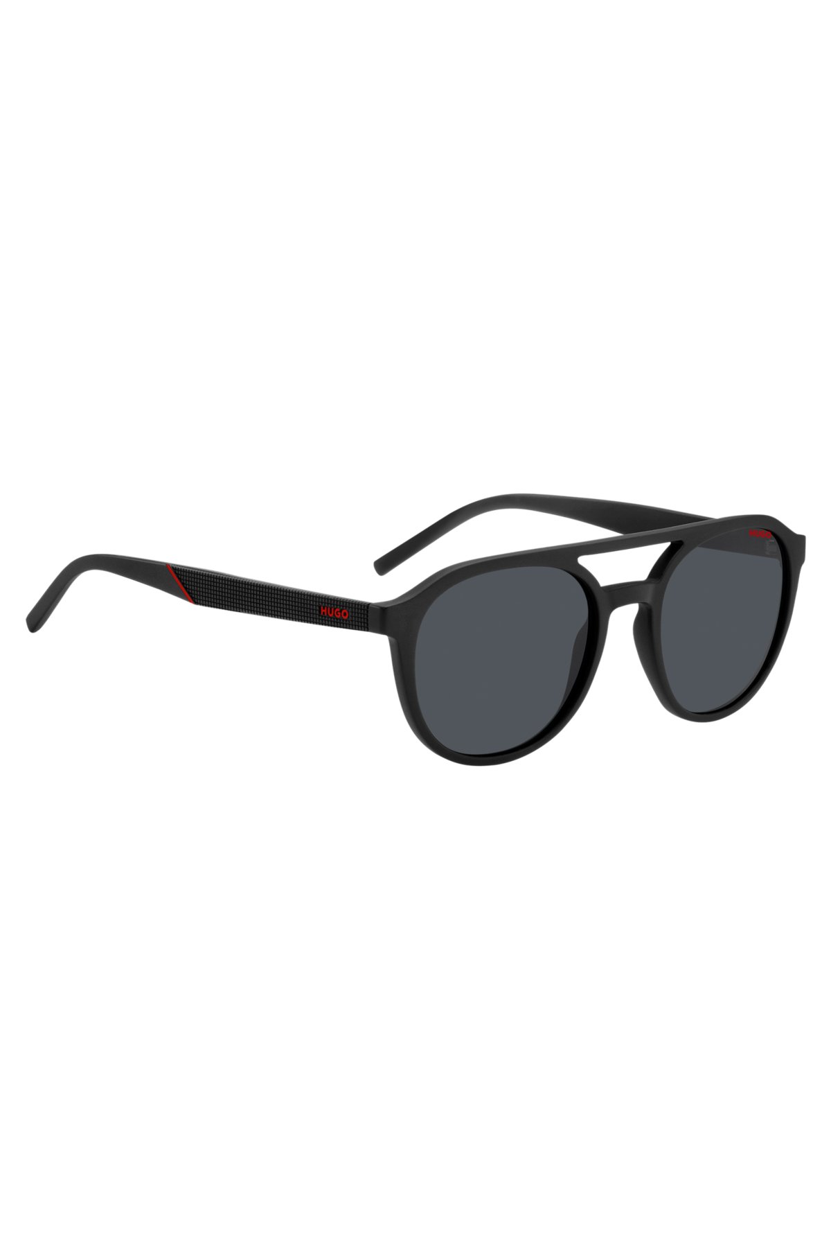 Matte-black sunglasses with patterned temples, Black