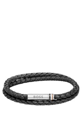 BOSS - Double-wrap cuff in black braided leather