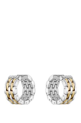 Multi-link earrings with two-tone design, Silver tone