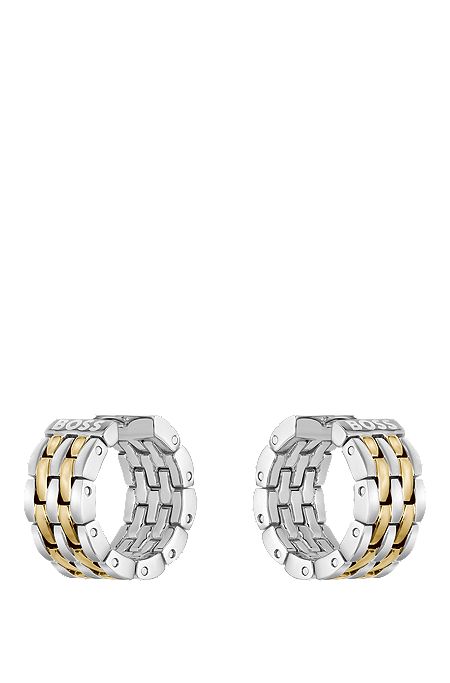 Multi-link earrings with two-tone design, Silver