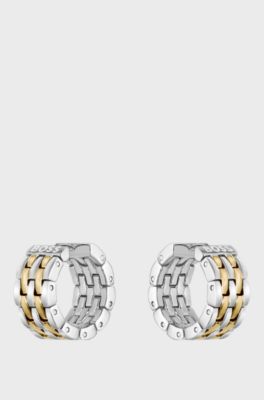 Multi-link earrings with two-tone design, Silver tone