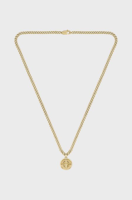 Gold-tone chain necklace with compass pendant, Gold