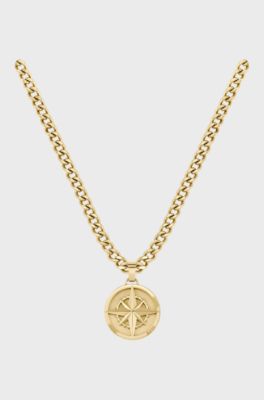 Gold-tone chain necklace with compass pendant, Gold tone