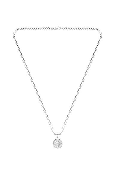 Stainless-steel chain necklace with compass pendant, Silver