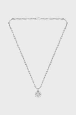 Stainless-steel chain necklace with compass pendant, Silver tone