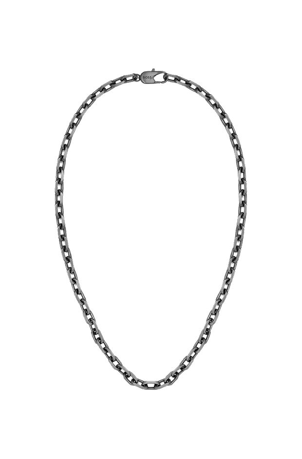 Grey-plated chain necklace with branded clasp, Silver
