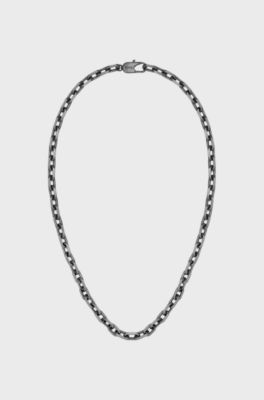 Grey-plated chain necklace with branded clasp, Silver tone