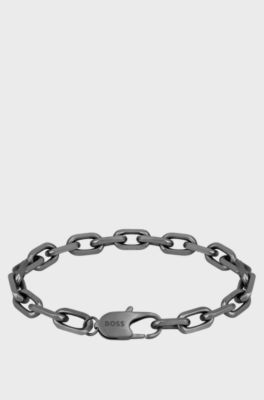 Grey-plated steel cuff, Silver tone