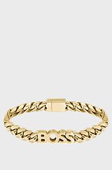 Gold-tone chain cuff with logo lettering, Gold