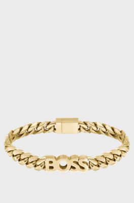 Gold-tone chain cuff with logo lettering, Gold tone