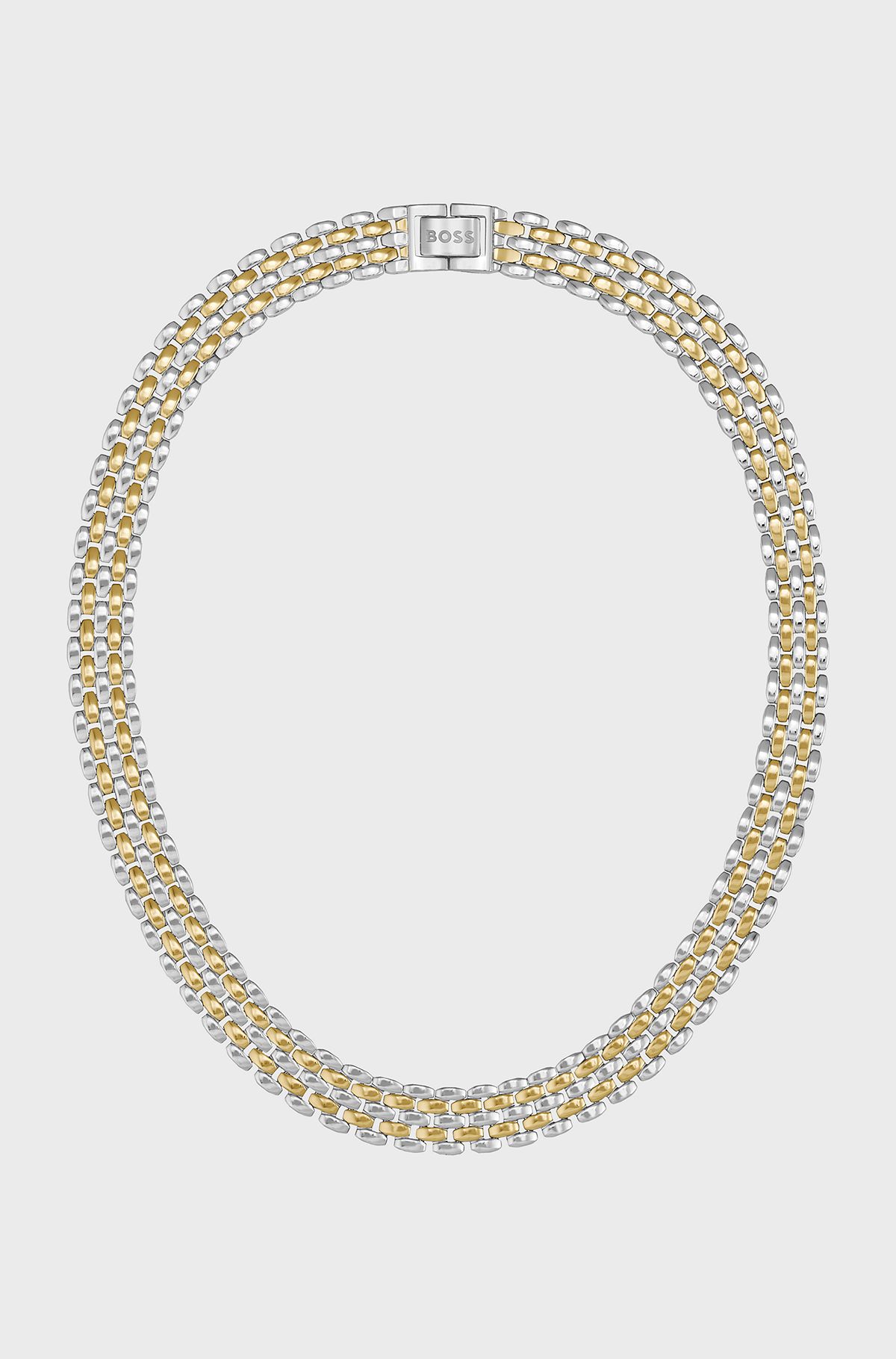 Multi-link necklace with two-tone design, Patterned
