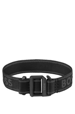 Bracelet tissé logoté noir avec boucle ajustable