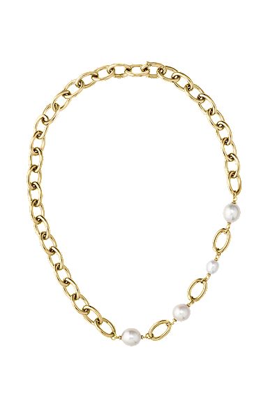 Gold-tone chain necklace with freshwater pearls, Gold