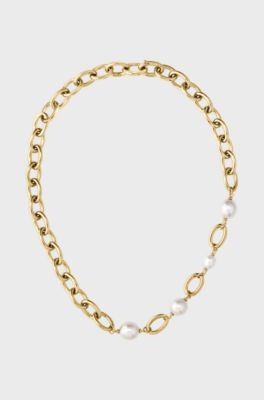 Gold-tone chain necklace with freshwater pearls, Gold tone