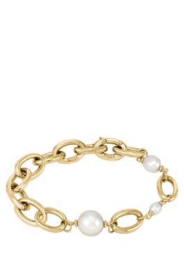 Gold-tone chain bracelet with freshwater pearls, Gold tone
