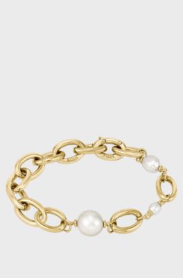 Gold-tone chain bracelet with freshwater pearls, Gold tone