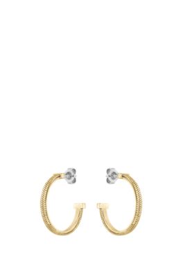 Gold-tone hoop earrings with herringbone texture, Gold tone