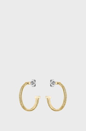 Gold-tone hoop earrings with herringbone texture, Gold