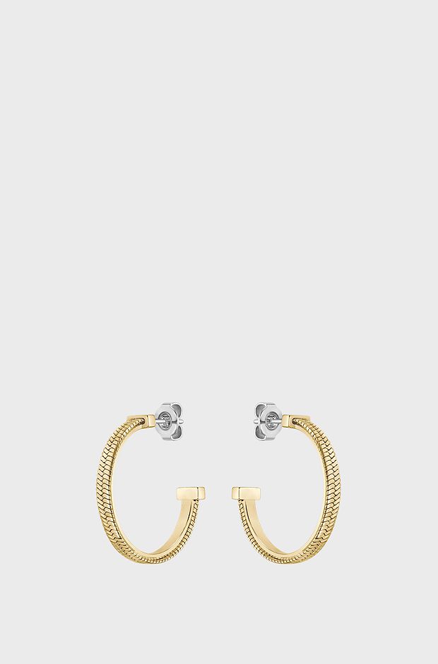Gold-tone hoop earrings with herringbone texture, Gold