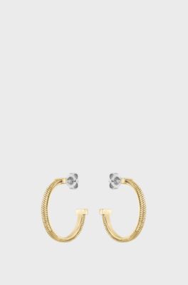 Gold-tone hoop earrings with herringbone texture, Gold tone