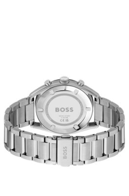 Blue-dial chronograph watch with link bracelet, Silver