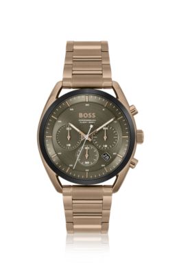 BOSS - Green-dial watch with steel bracelet