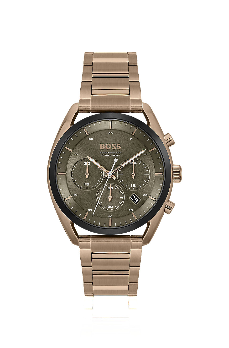 BOSS - Green-dial watch with steel bracelet
