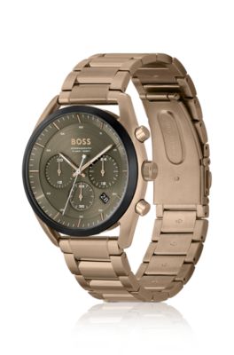 Green-dial watch with steel bracelet, Gold