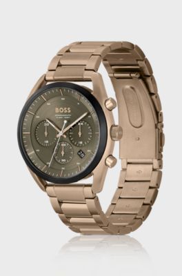 Green-dial watch with steel bracelet, Gold
