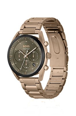 BOSS - Green-dial watch with steel bracelet