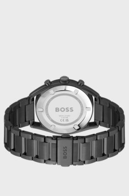 Black-plated chronograph watch with brown dial, Dark Grey