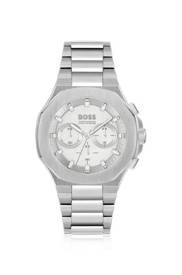 BOSS Vertically brushed chronograph watch with tapered link bracelet Silver