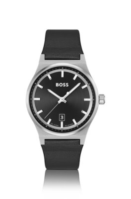 Montre à bracelet en cuir et cadran noir