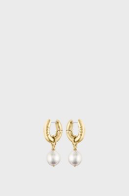 Gold-tone branded earrings with removable pearls, Gold tone
