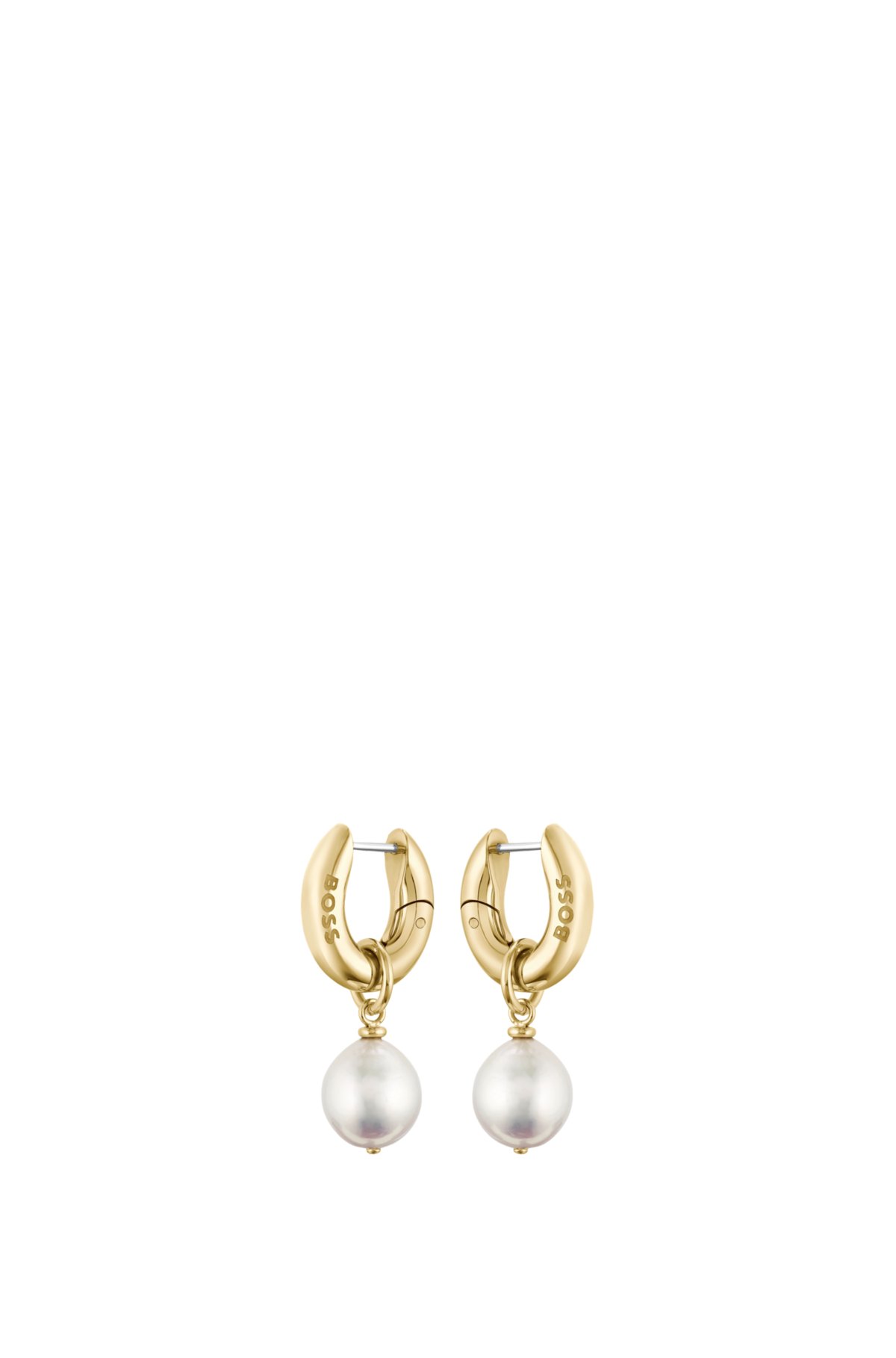 Gold-tone branded earrings with removable pearls, Gold