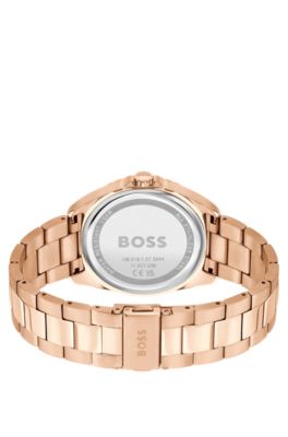 Crystal-detail watch in carnation-gold-tone steel, Gold