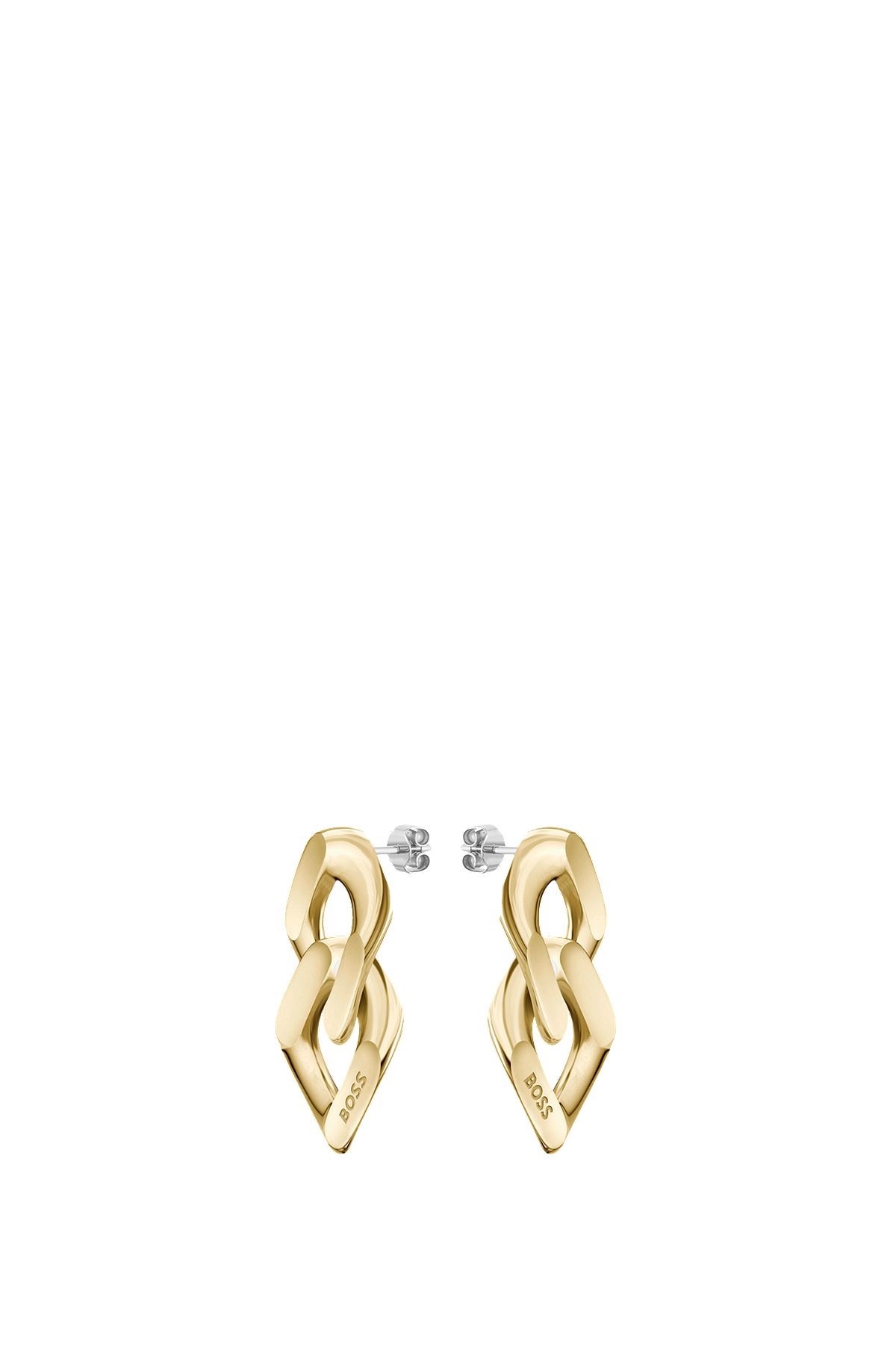 Gold-tone earrings with angled links, Gold