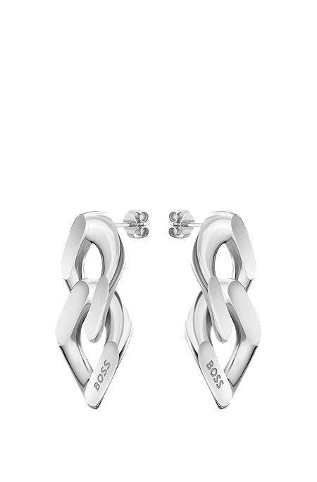 Silberfarbene Ohrringe mit angeschrägten Logo-Gliedern, Silber