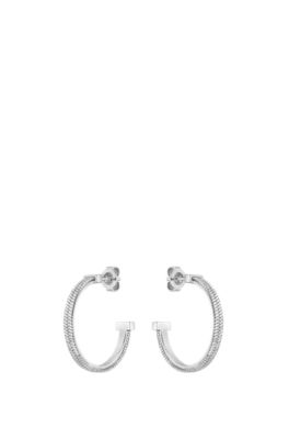 Hoop earrings in herringbone-patterned steel, Silver tone