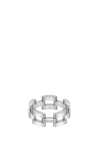 Ring aus Kettengliedern mit Logo-Detail, Silber