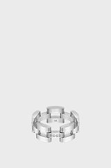 Link-style ring with logo detail, Silver